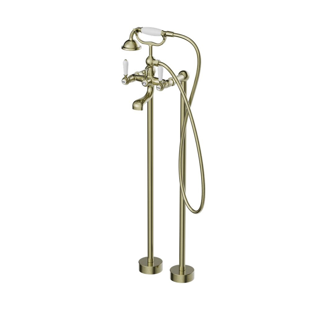 YORK FREESTANDING BATH SET WITH WHITE PORCELAIN HAND SHOWER AGED BRASS NR692103a01AB Tapware Nero