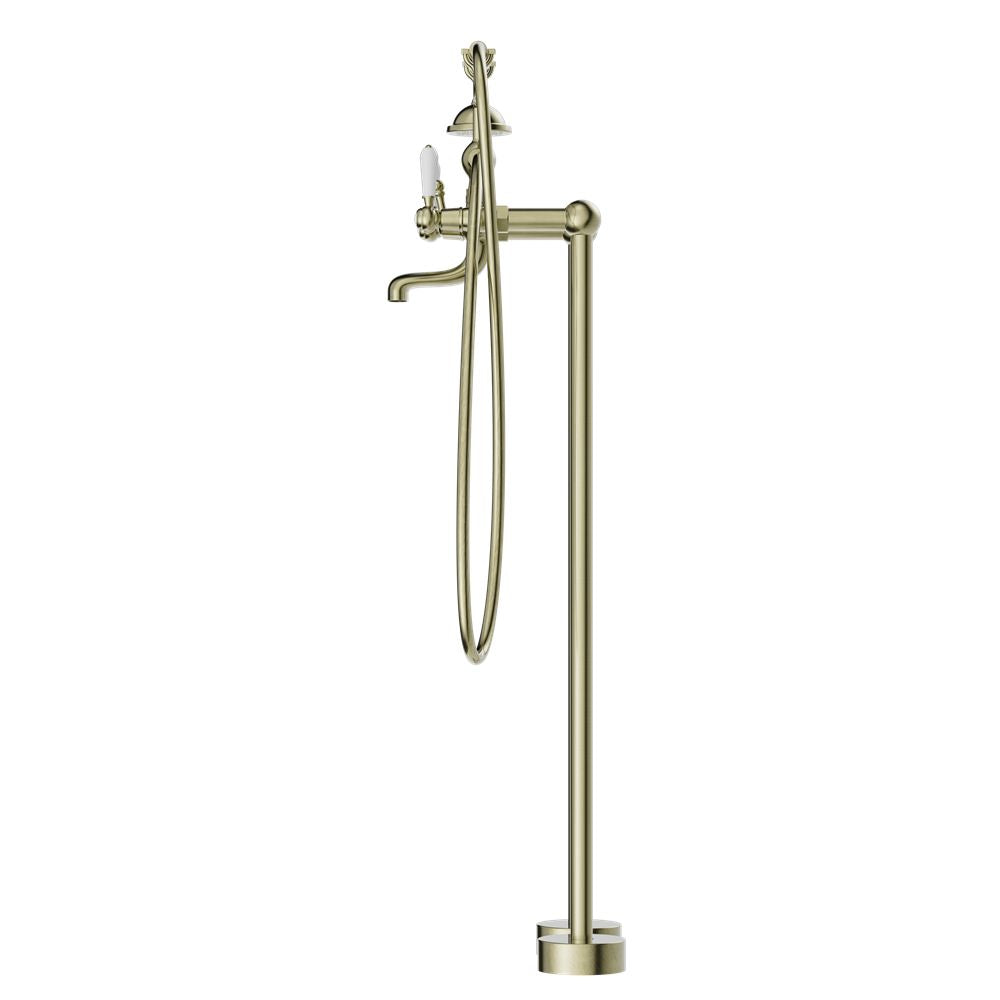 YORK FREESTANDING BATH SET WITH WHITE PORCELAIN HAND SHOWER AGED BRASS NR692103a01AB Tapware Nero