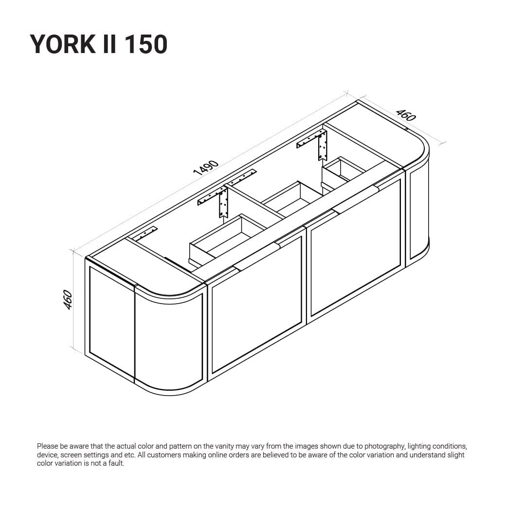 York Ⅱ 1500mm Curved Wall Hung Vanity Matte White Double Bowls Vanities Arova