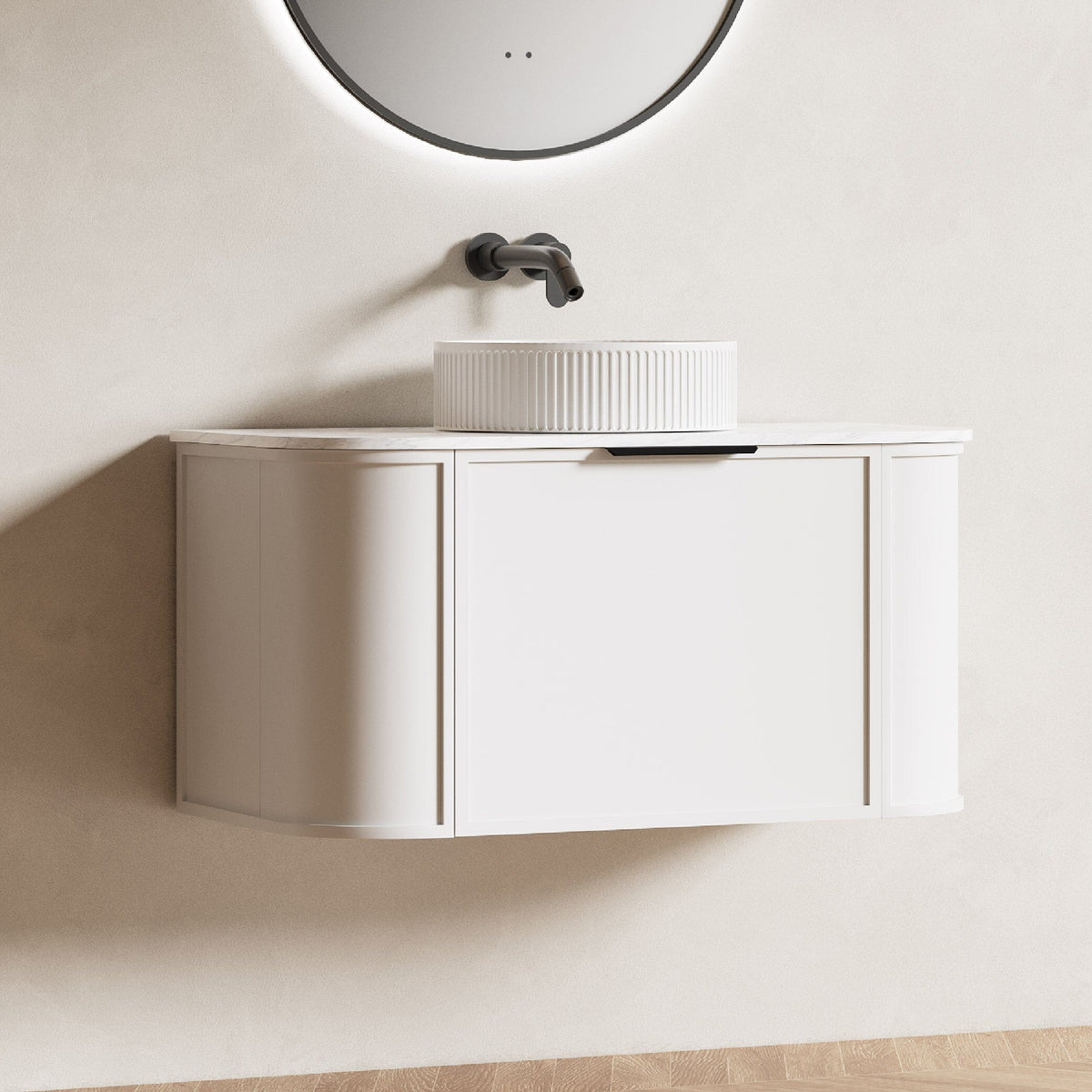 York Ⅱ 900mm Curved Wall Hung Vanity Matte White Vanities Arova