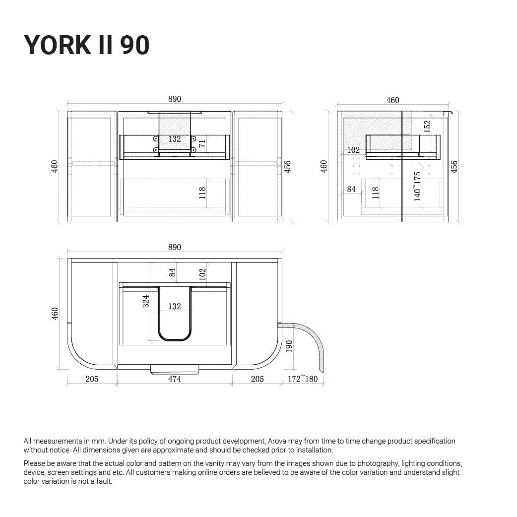 York Ⅱ 900mm Curved Wall Hung Vanity Matte White Vanities Arova