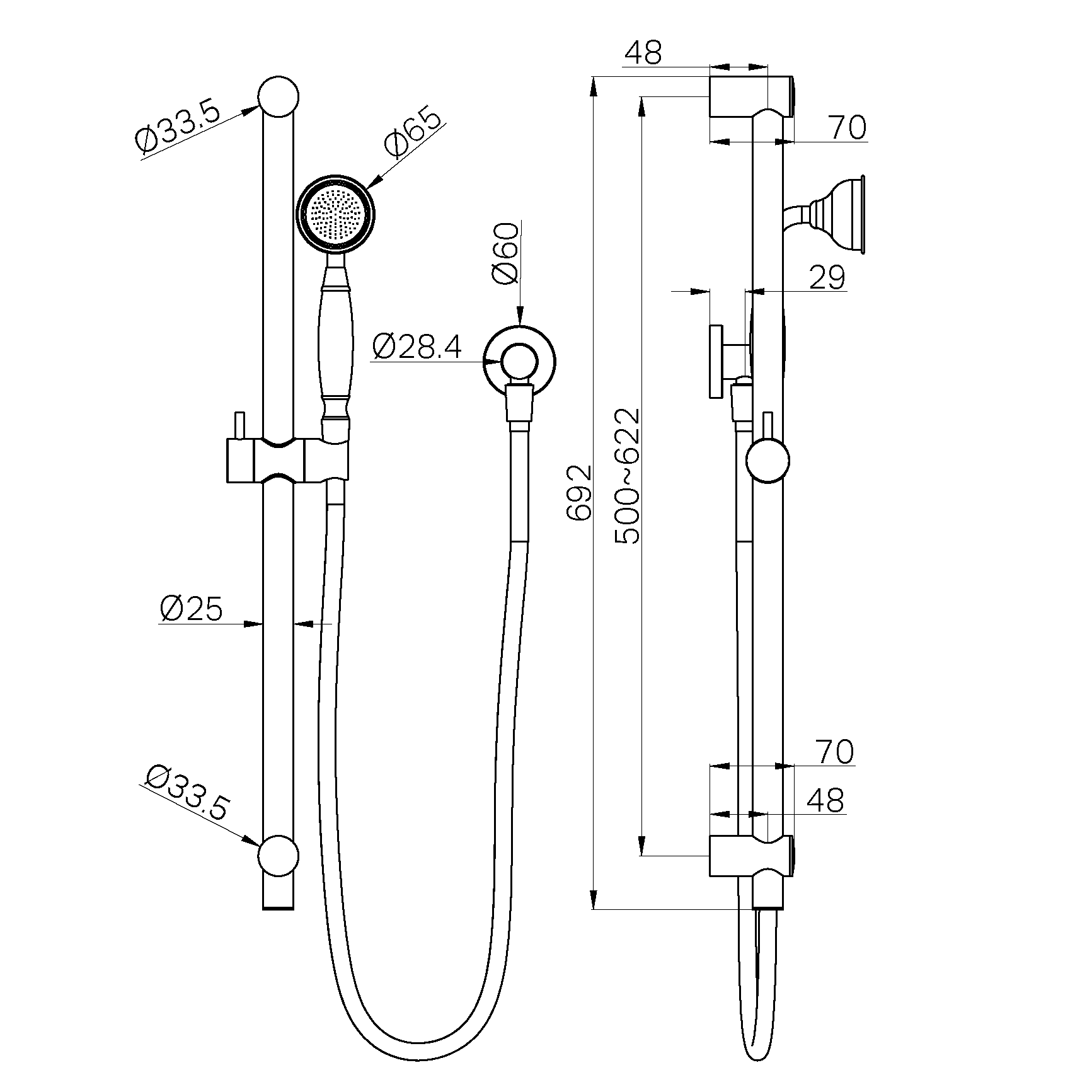 York Shower Rail With Metal Hand Shower Brushed Nickel NR692105A02BN Nero Showers Nero