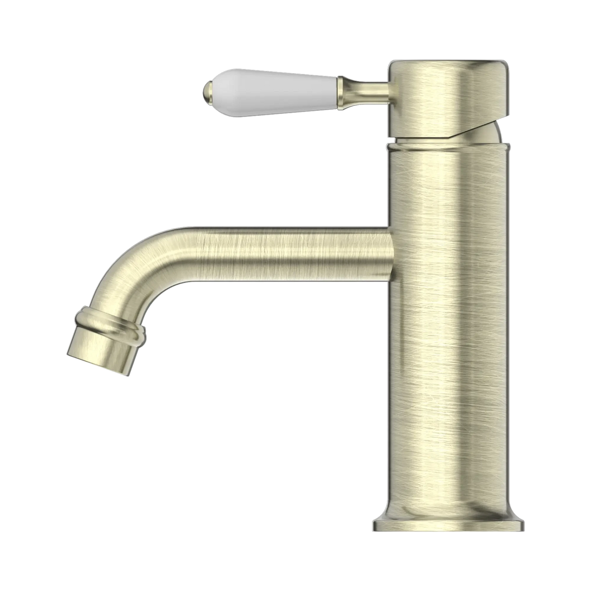 York Straight Basin Mixer With White Porcelain Lever Aged Brass Tapware Nero