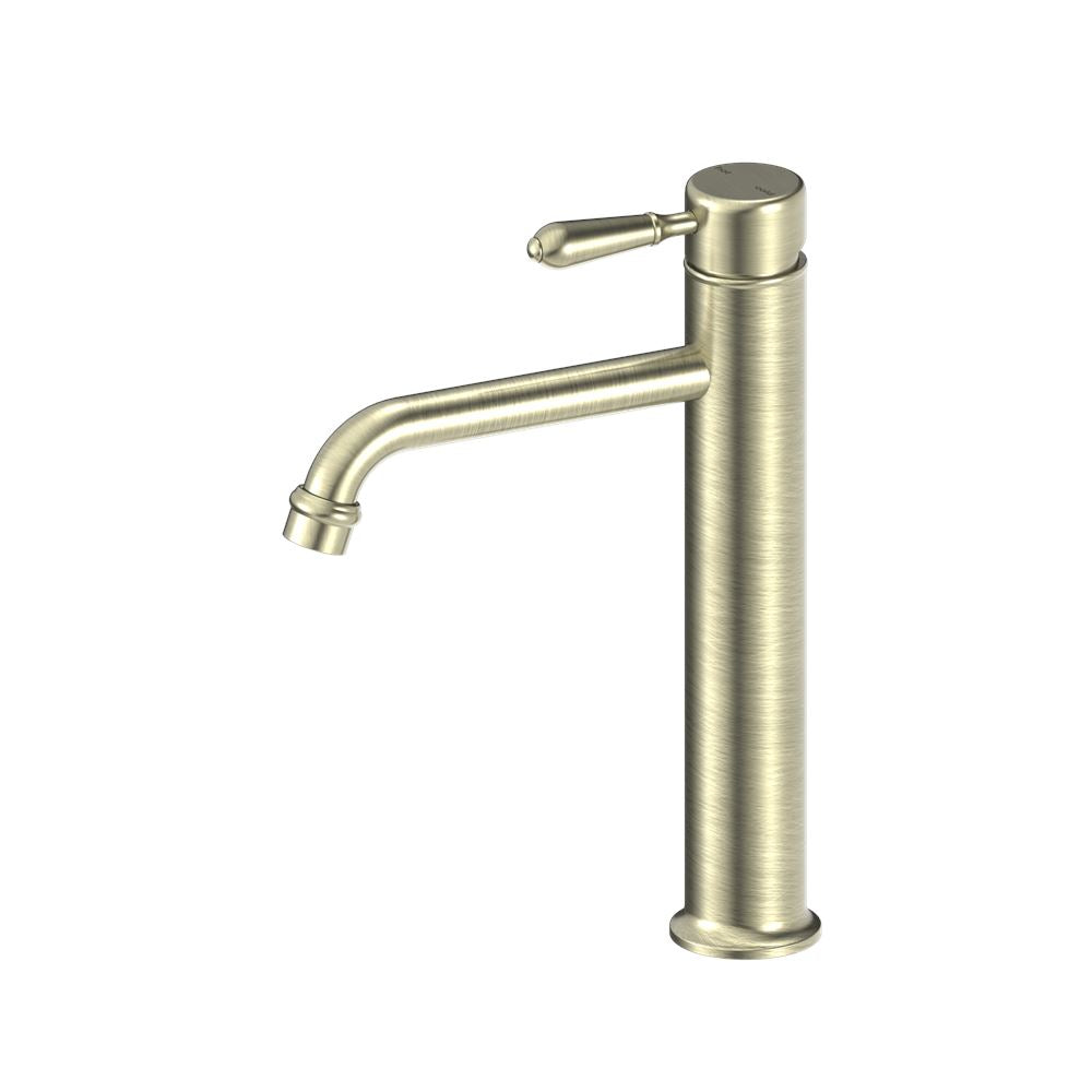 YORK STRAIGHT TALL BASIN MIXER WITH METAL LEVER AGED BRASS NR692101a02AB Nero Tapware Nero