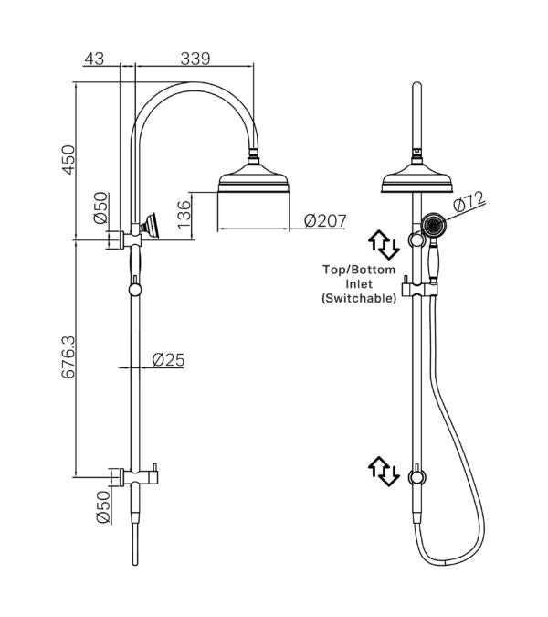 York Twin Shower With Metal Hand Shower Brushed Nickel NR69210502BN Nero Showers Nero