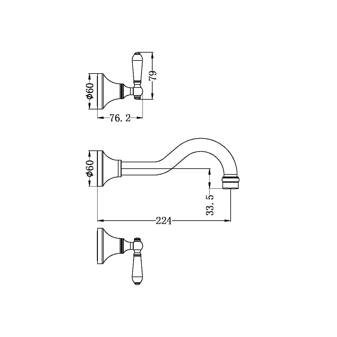 YORK WALL BASIN SET WITH METAL LEVER AGED BRASS NR692107a01AB Nero Tapware Nero