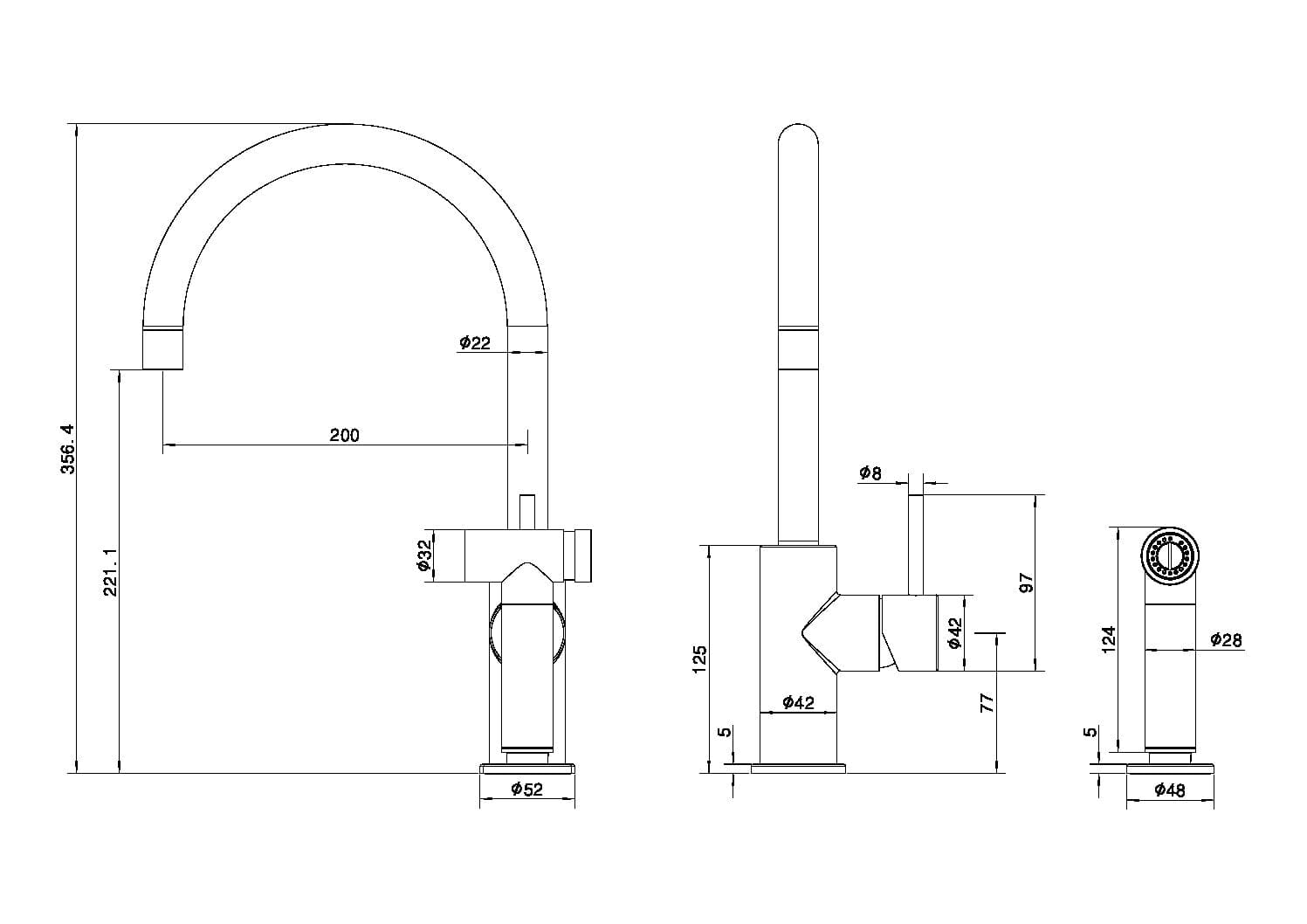 Zen SS316L Kitchen Mixer With Hand Spray Brushed Bronze NR162208BZ Tapware Nero