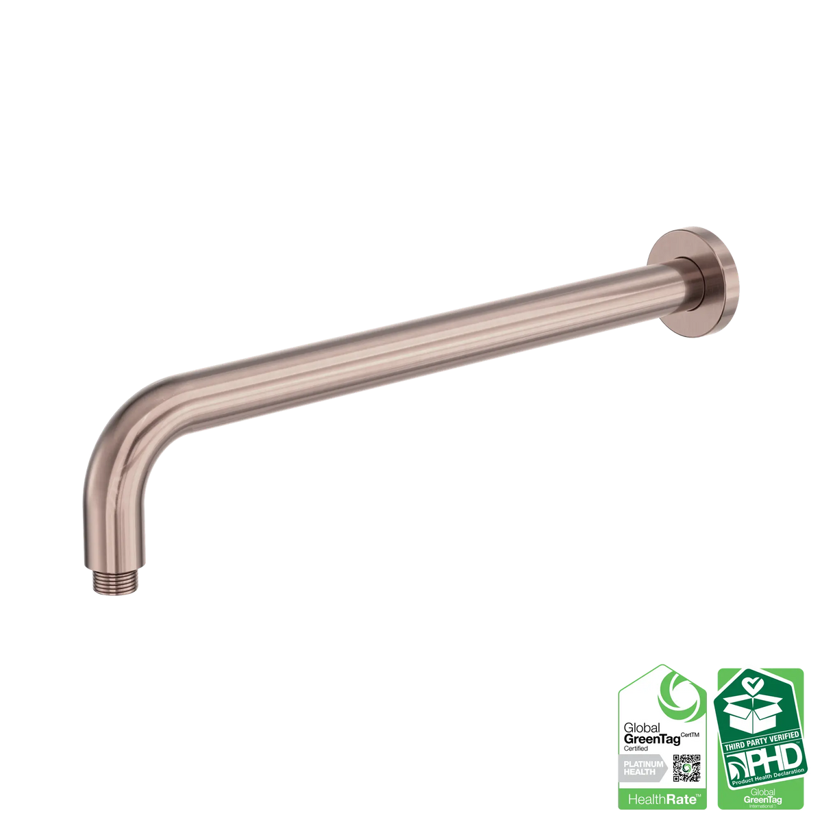 Zen SS316L Round Shower Arm 400mm Length Brushed Bronze Showers Nero