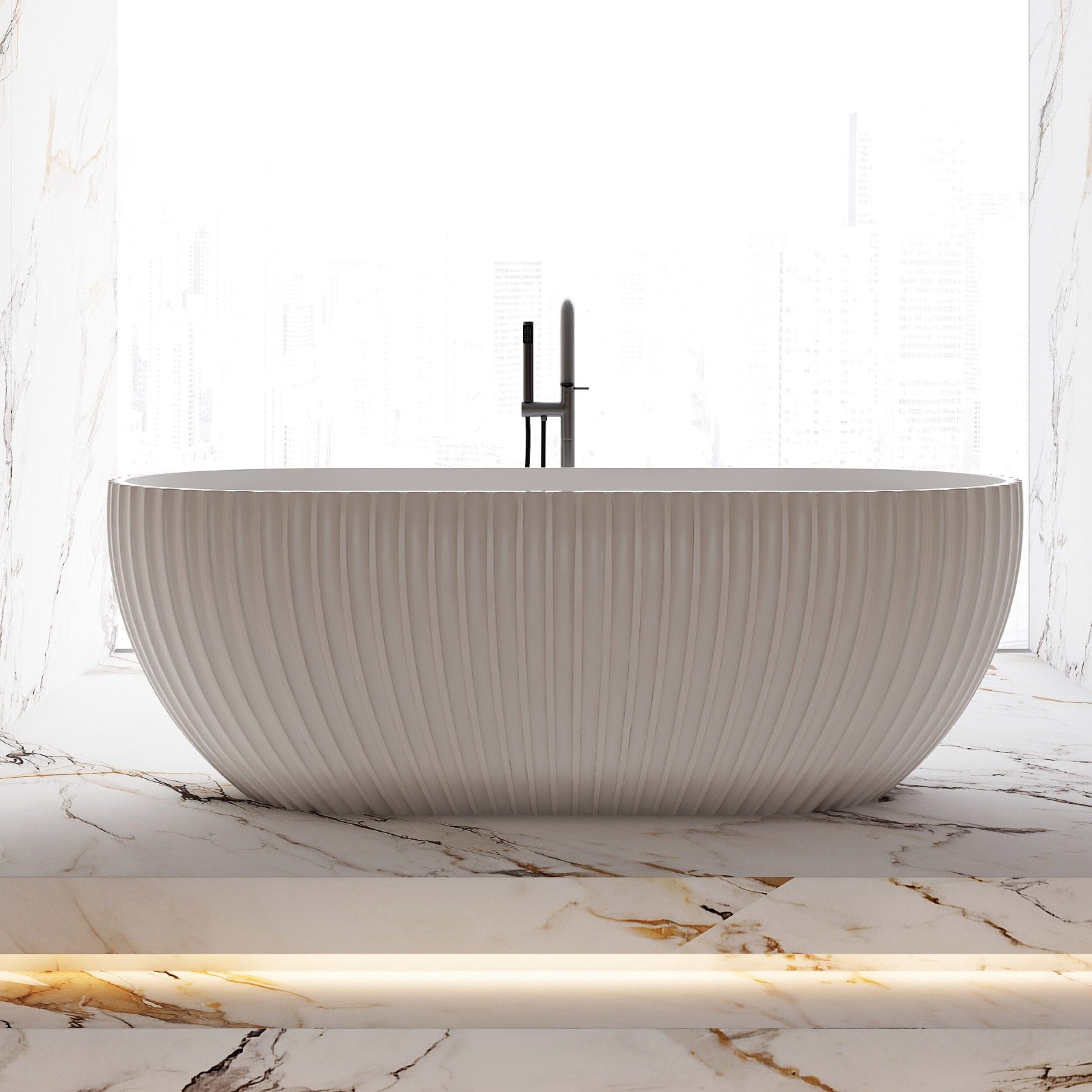 ALBA 1500mm Shell Fluted Oval Free Standing Bathtub Gloss White Baths AROVA