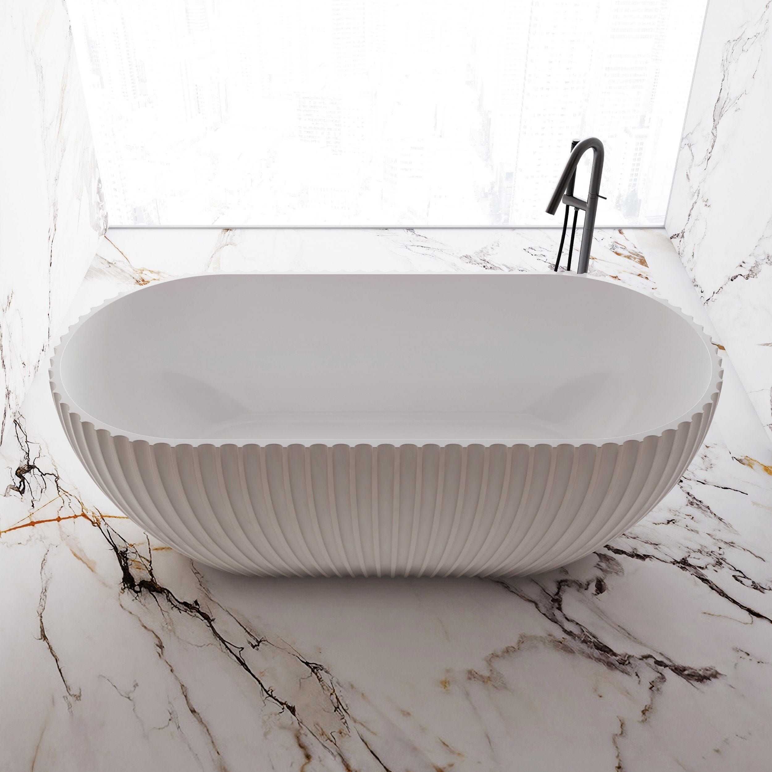 ALBA 1500mm Shell Fluted Oval Free Standing Bathtub Gloss White Baths AROVA