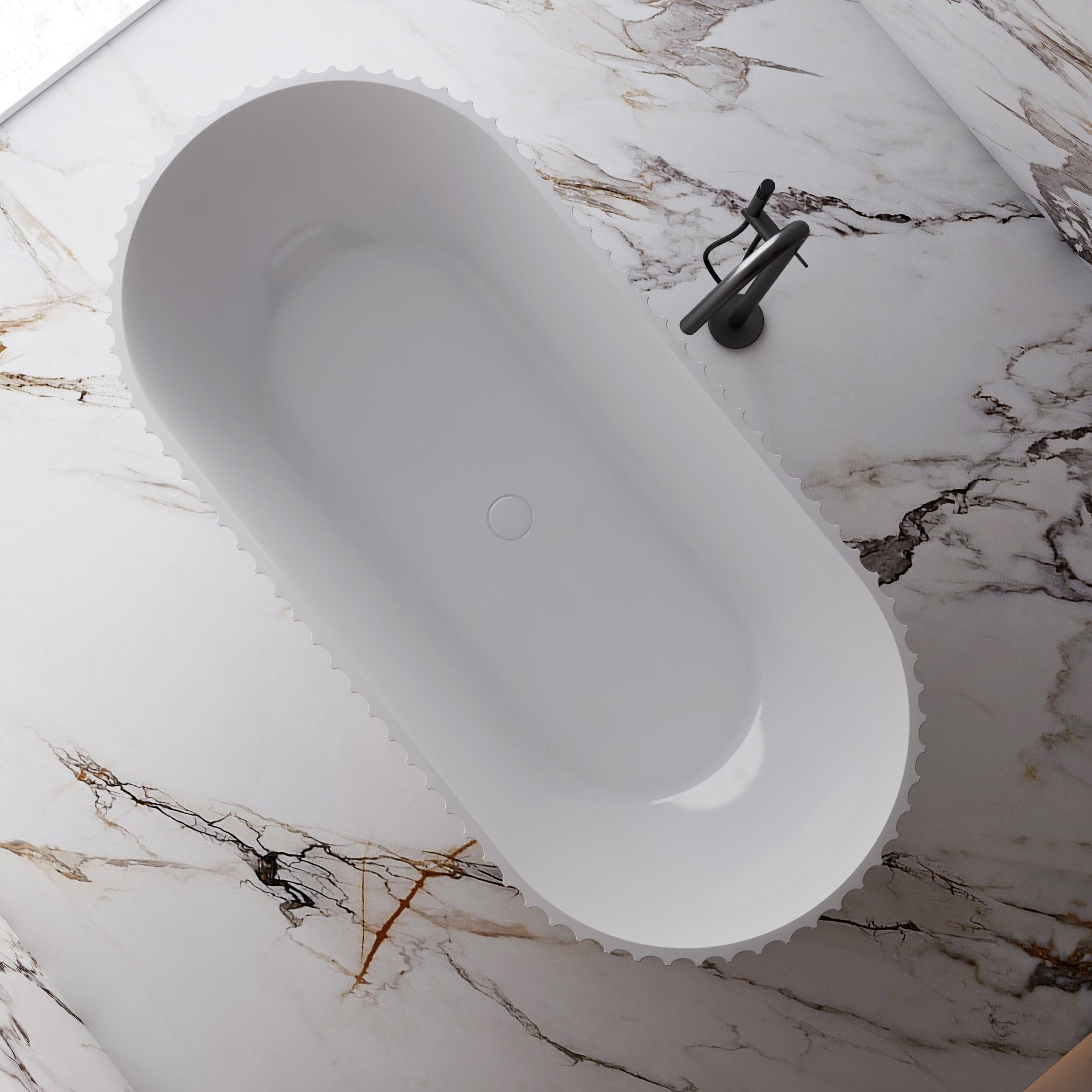 ALBA 1500mm Shell Fluted Oval Free Standing Bathtub Gloss White Baths AROVA
