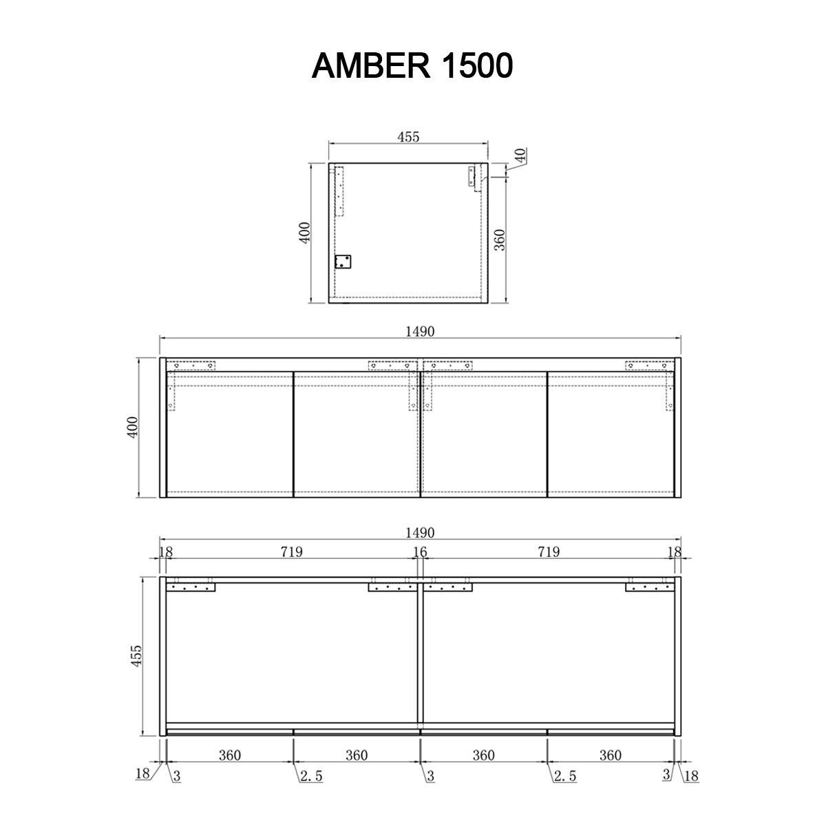 AMBER 1500mm Wall Hung Vanity Vanities & Mirrors Arova