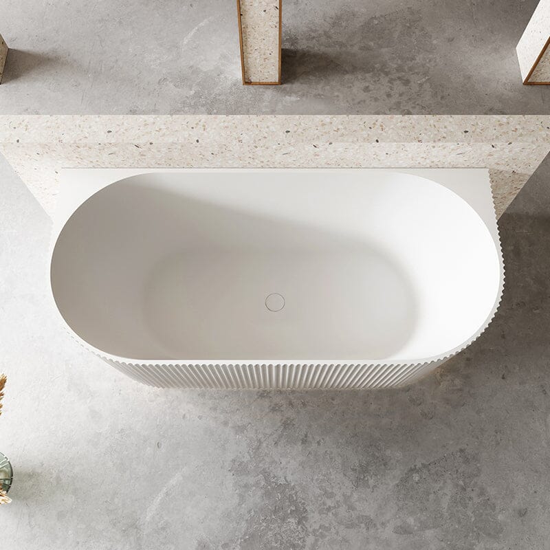ARIA 1500mm V-Groove Fluted Back To Wall Free Standing Bathtub Matte White Baths AROVA