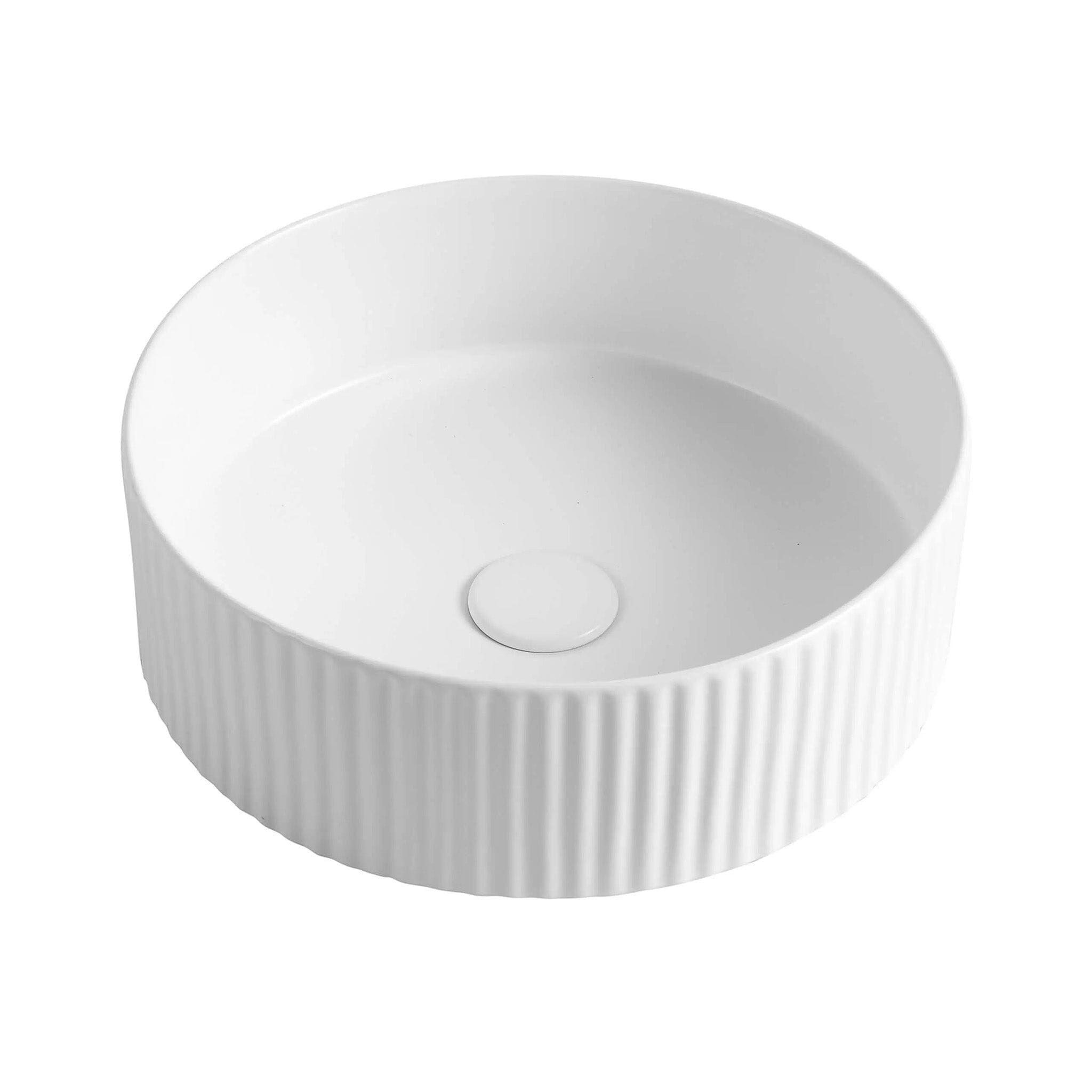 Athena 400mm Fluted Above Counter Basin Round Matte White Basins Arova