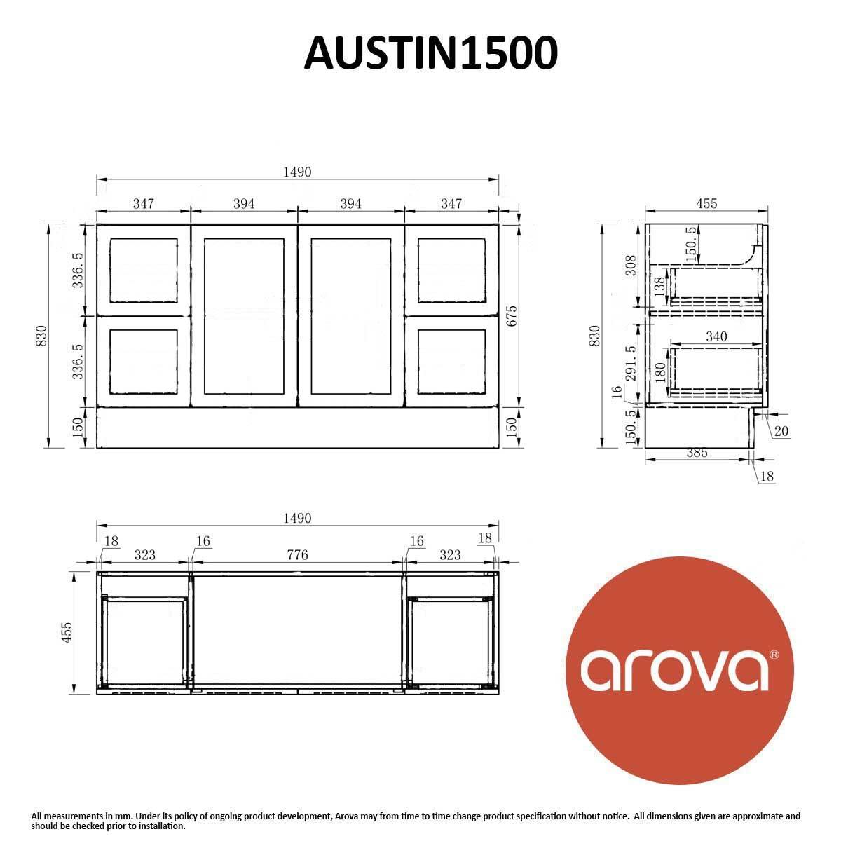 AUSTIN 150cm Freestanding Bathroom Vanity Vanities & Mirrors Arova