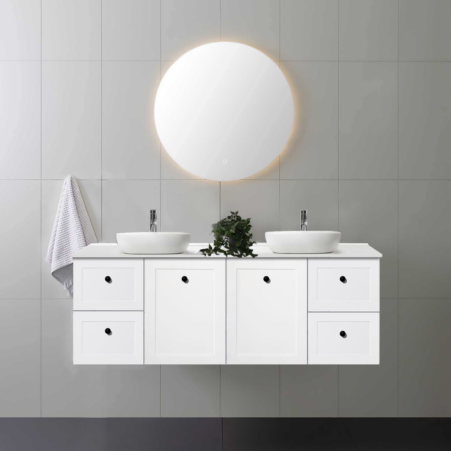 AUSTIN 150cm Wall Hung Bathroom Vanity Vanities & Mirrors Arova BLISS Speckled Stone Top 2XCB1201N-Square Gloss White Basin