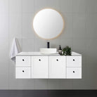 AUSTIN 150cm Wall Hung Bathroom Vanity Vanities & Mirrors Arova BLISS Speckled Stone Top CB1108N-Round Gloss White Basin