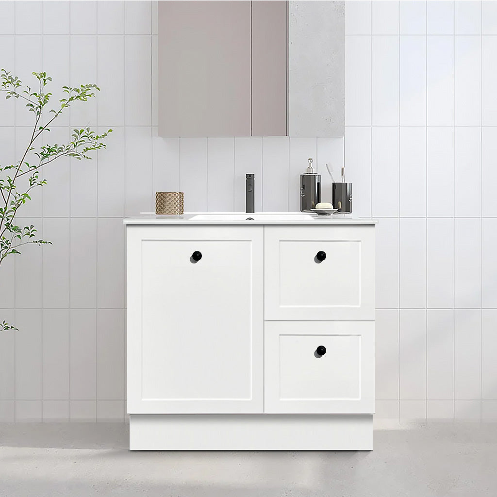 AUSTIN 90cm Floor Standing Bathroom Vanity Vanities & Mirrors Arova Ceramic Top with Integrated Basin Left Hand Side -