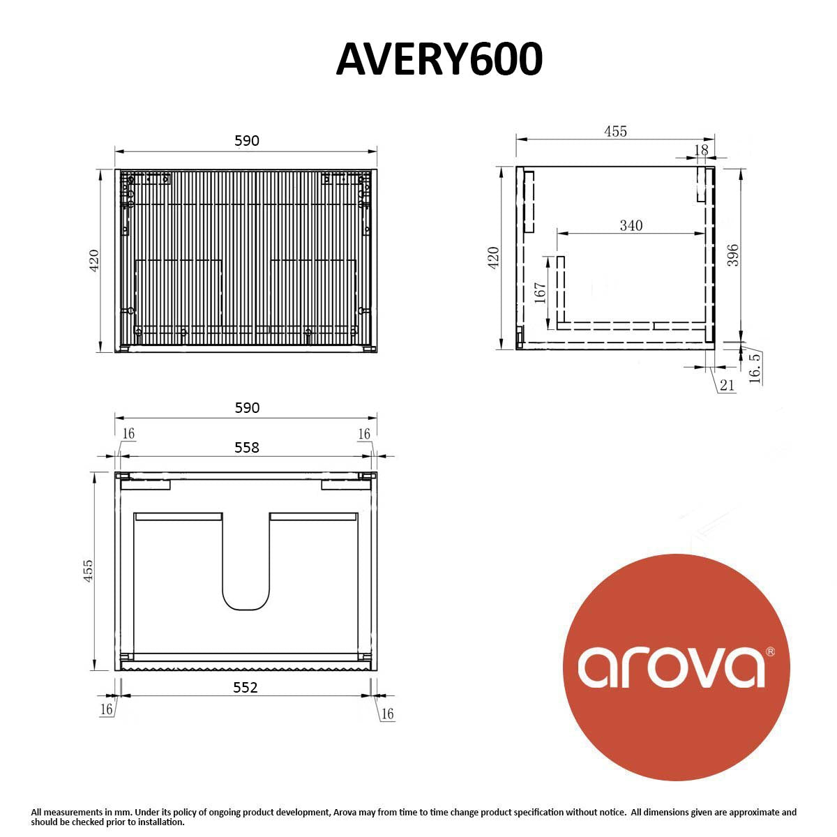 Avery 60cm Wall Hung Bathroom Vanity Vanities & Mirrors Arova
