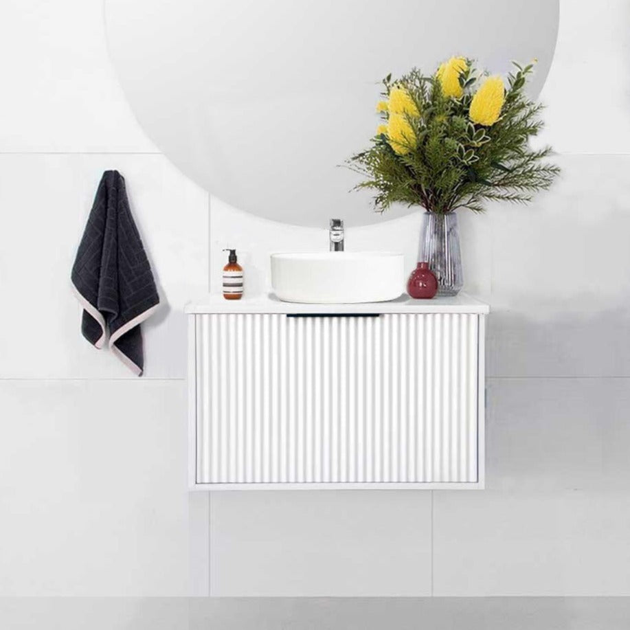 Avery 60cm Wall Hung Bathroom Vanity Vanities & Mirrors Arova BLISS Speckled Stone Top CB1108N-Round Gloss White Basin