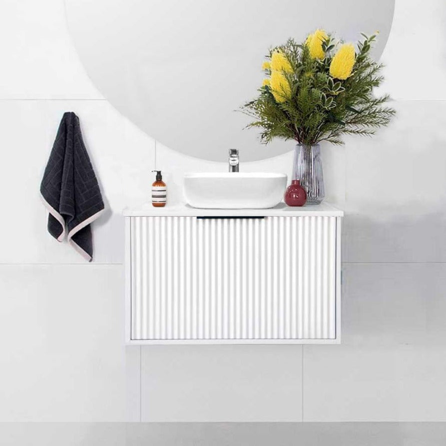 Avery 60cm Wall Hung Bathroom Vanity Vanities & Mirrors Arova BLISS Speckled Stone Top CB1201N-Square Gloss White Basin