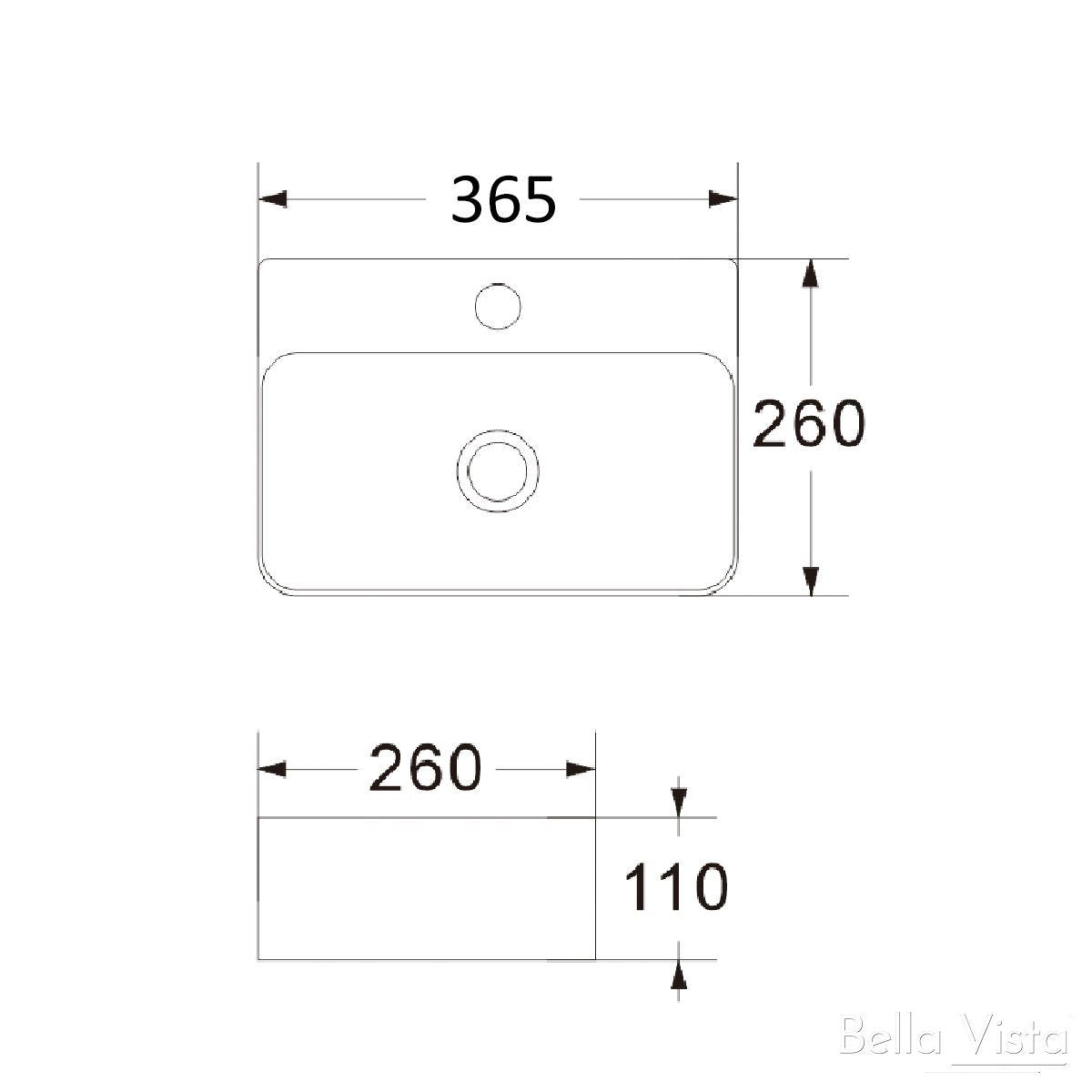 Bella Vista Ceramic Basin - 365x260x110mm Basins Bella Vista