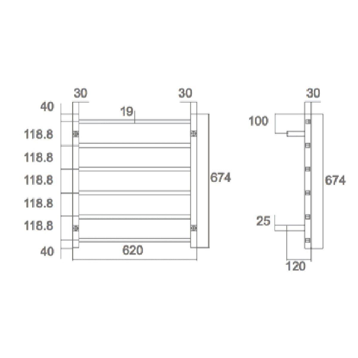 Bianco Square Heated Towel Ladder 6 Bar Accessories ECT