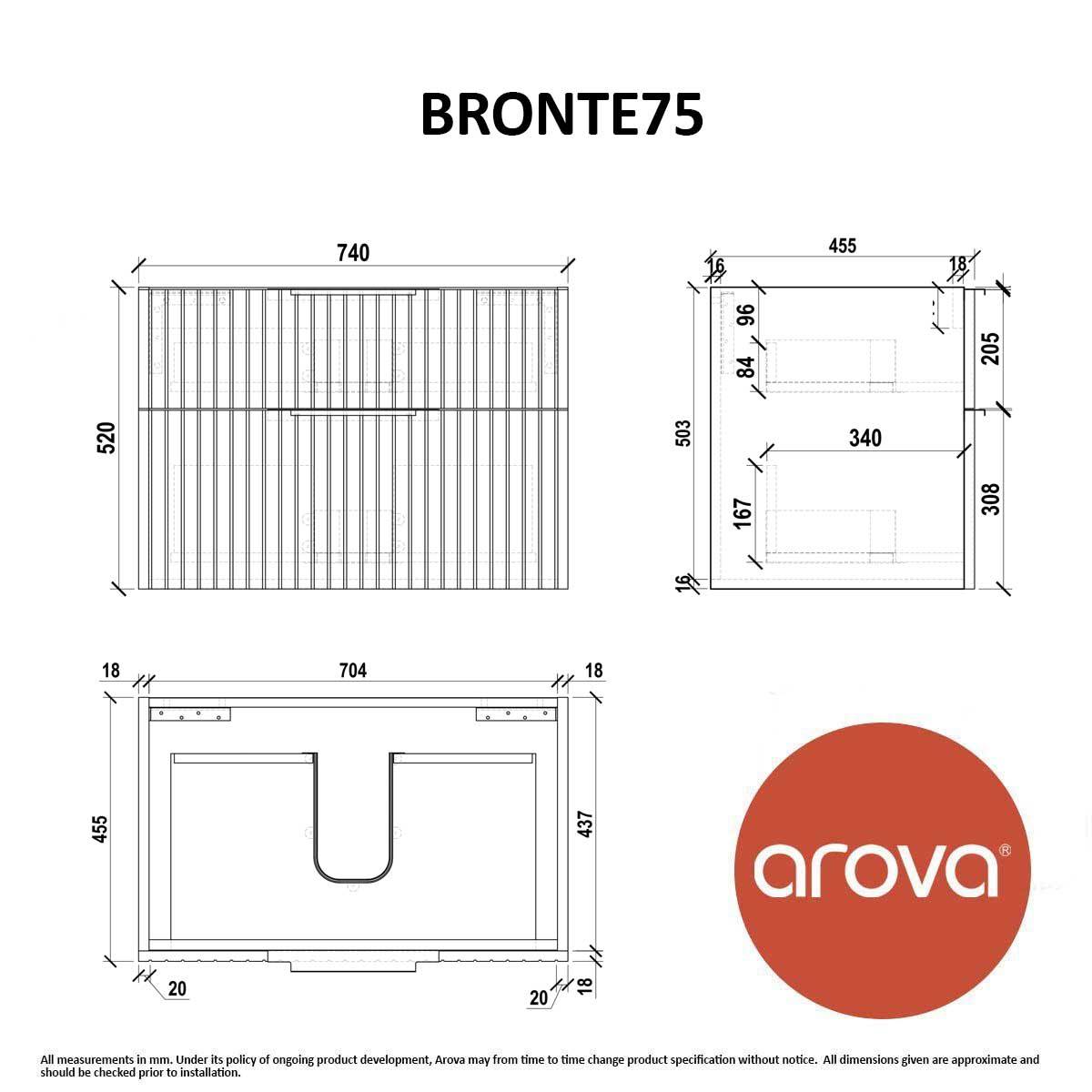 Bronte 75cm Wall Hung Bathroom Vanity - Matte White Vanities & Mirrors Arova