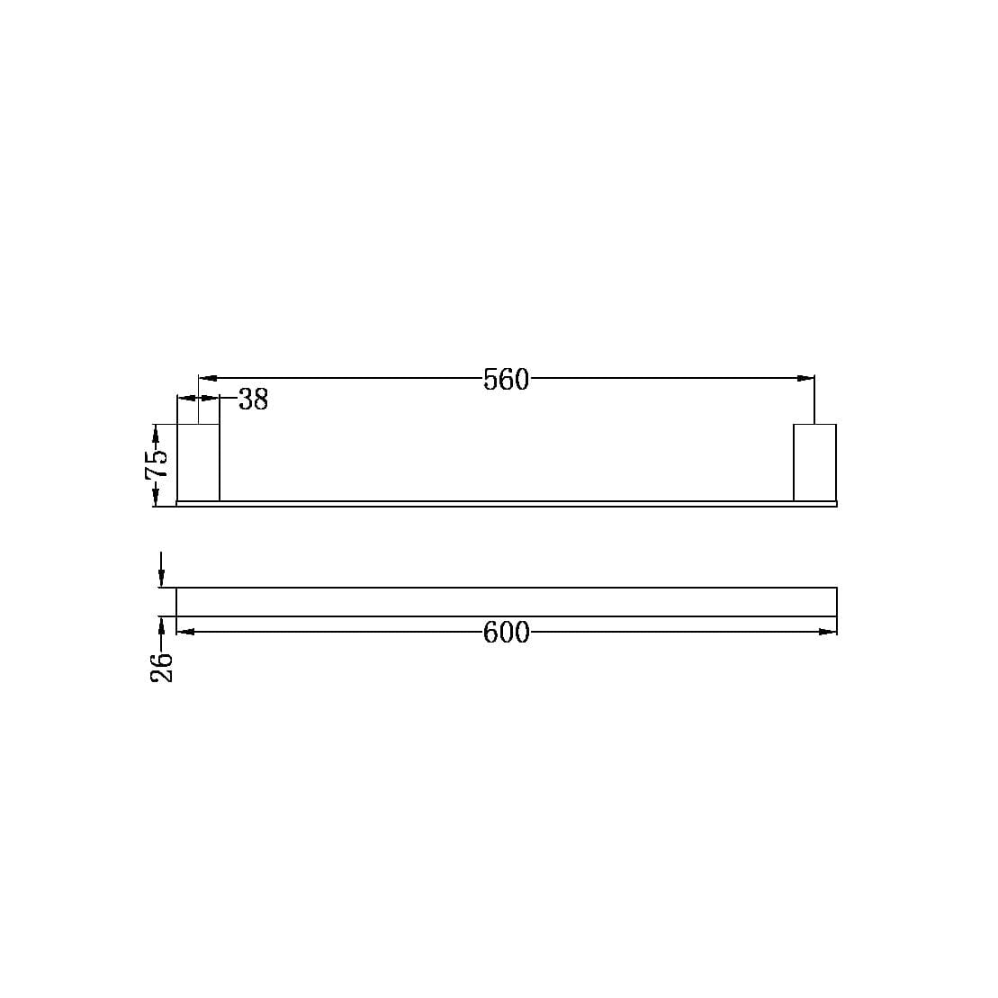 CELIA Single Towel Rail Brushed Nickel 600MM 4624-BN Accessories Nero