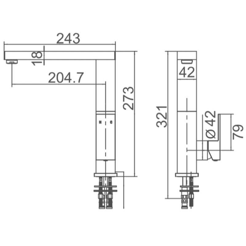 Chrome Kitchen Sink Mixer (Square Spout) - WT8137 Tapware ECT