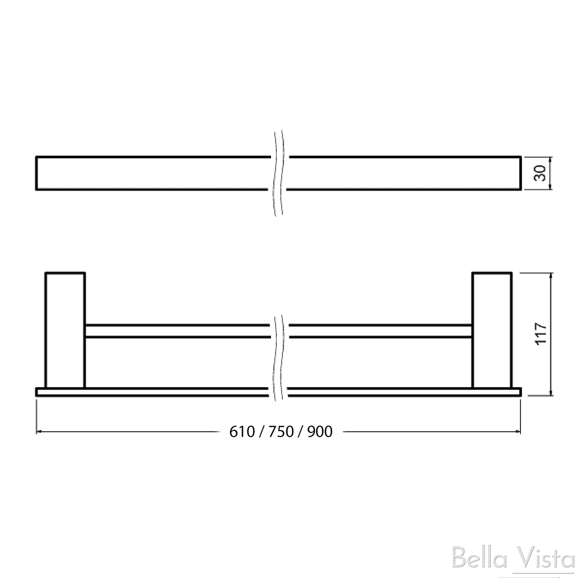 Chunky 610MM Double Towel Rail Chrome Accessories Bella Vista