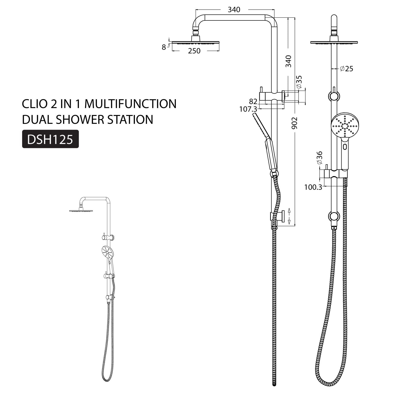 CLIO 2 in 1 multifunction dual shower station Brushed Nickel Showers Arova 