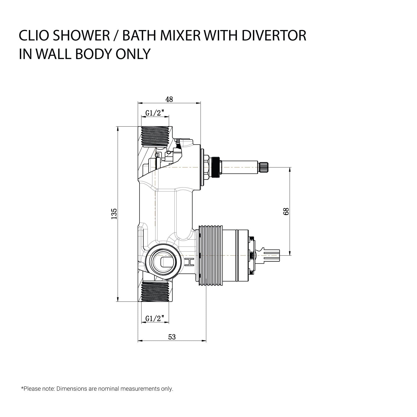 CLIO Shower / Bath Mixer with Divertor - In Wall Body Only Tapware Arova