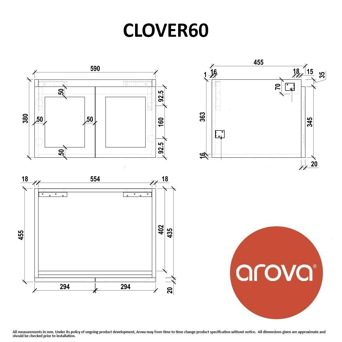 CLOVER 60cm Wall Hung Bathroom Vanity Vanities & Mirrors Arova