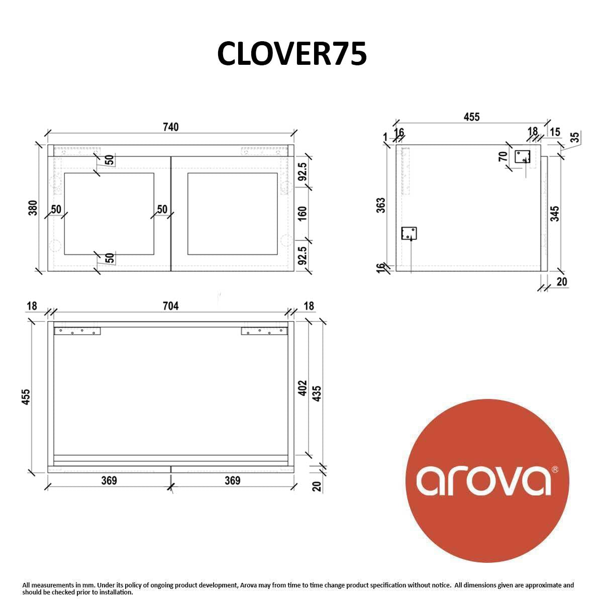 CLOVER 75cm Wall Hung Bathroom Vanity Vanities & Mirrors Arova