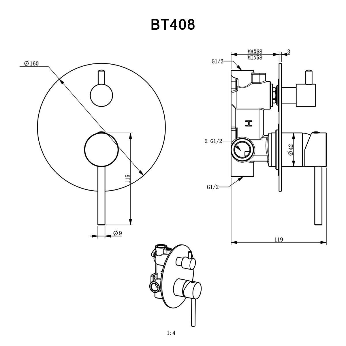 COMO Shower Bath Wall Mixer with Diverter Chrome Tapware Arova
