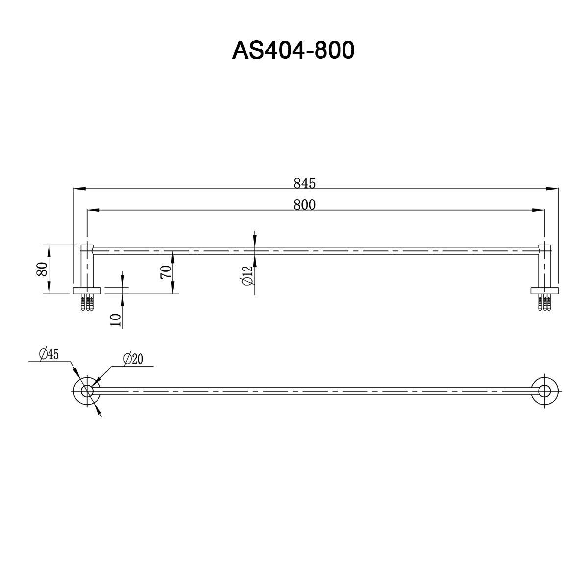 COMO Single Towel Rail 800mm Matte Black Accessories Arova