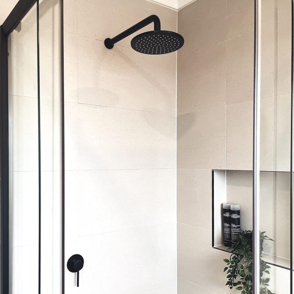 COMO Wall Shower Arm 400mm Round Matte Black Showers Arova