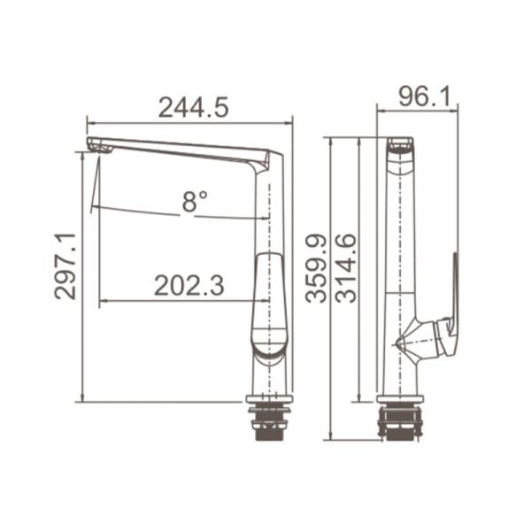 Curved Neck Kitchen Mixer with Swivel Spout - WT1103 Tapware ECT