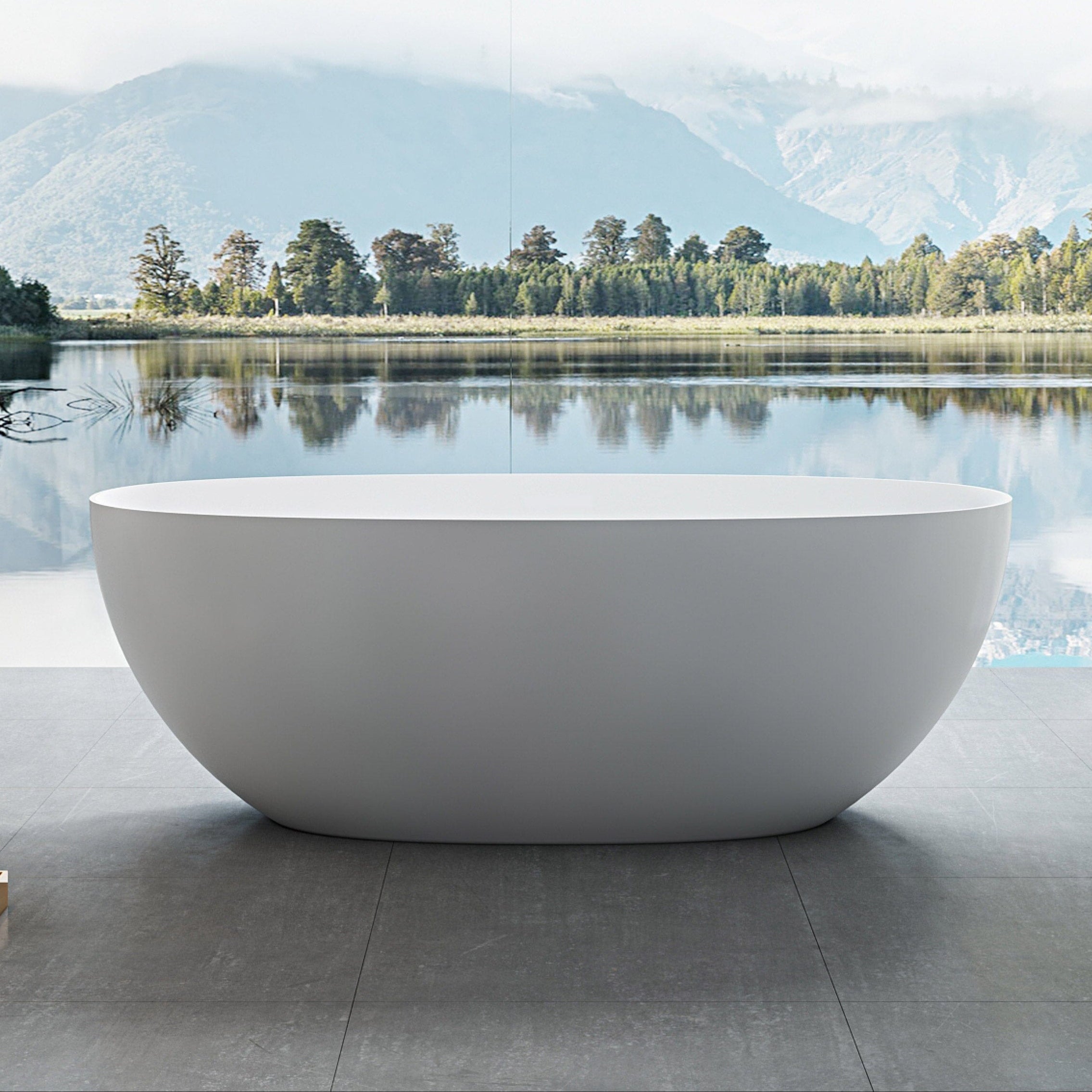 DAWN 1500mm Stone Oval Free Standing Bathtub Matte White Baths AROVA