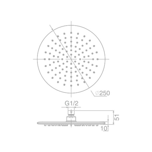 Doccia 250mm Width Round Shower Head - SHRS250 showers ect