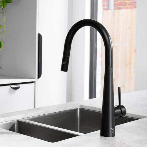 Dolce Pull Out Kitchen Mixer with Veggie Spray Matte Black Tapware Nero