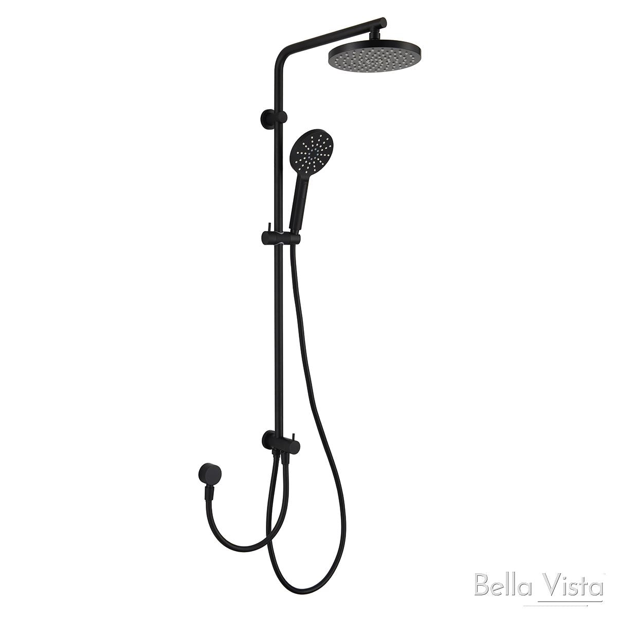 Dual Shower Rail with Rain Fall Head - Round Matte Black showers Bella Vista