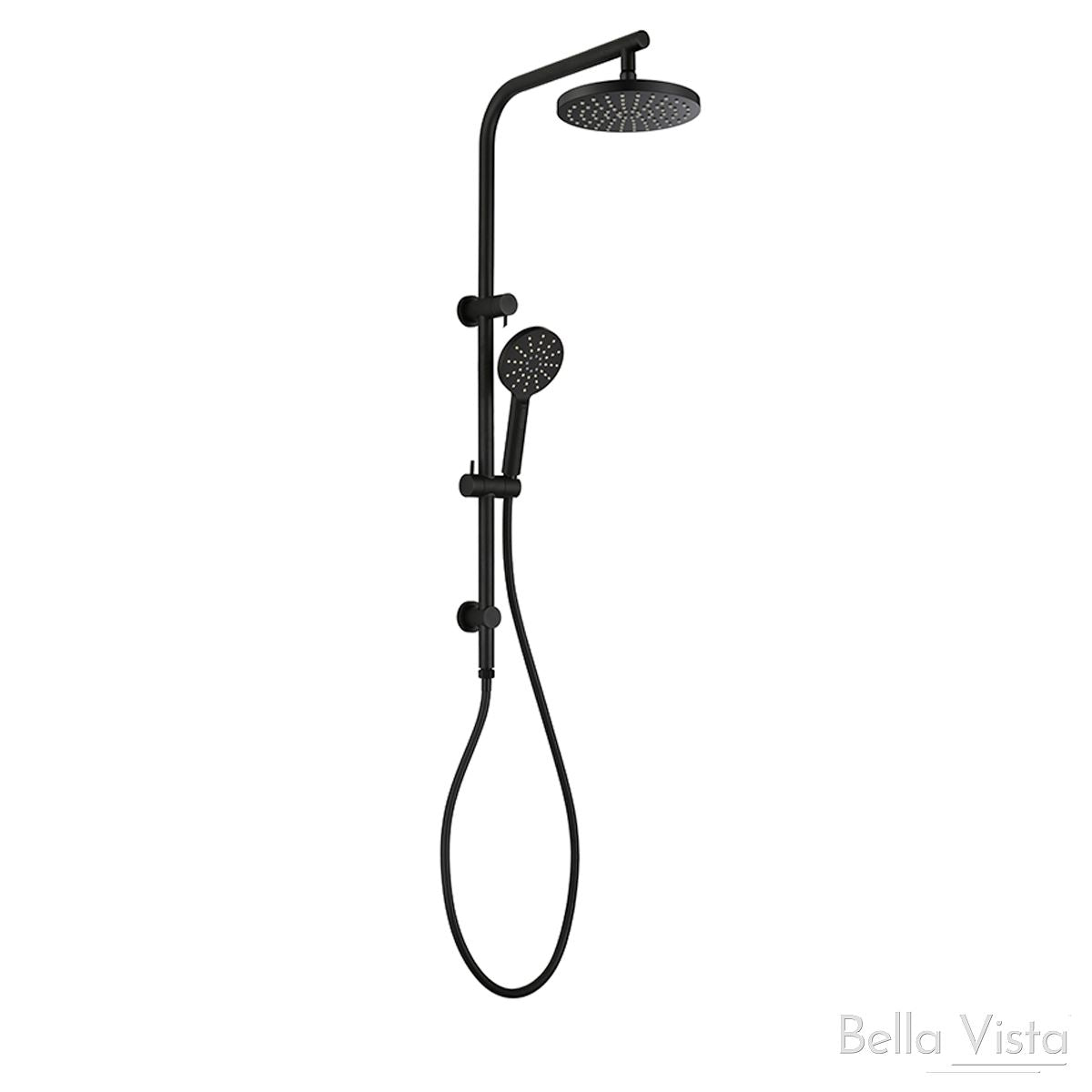 Dual Shower Rail with Rain Fall Head - 'Single Hose' Round Matte Black showers Bella Vista