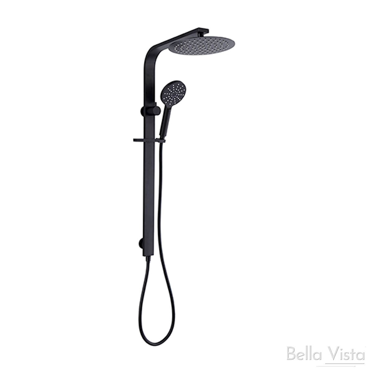 Dual Shower Rail with Rain Fall Head - 'Wide' Round Matte Black showers Bella Vista