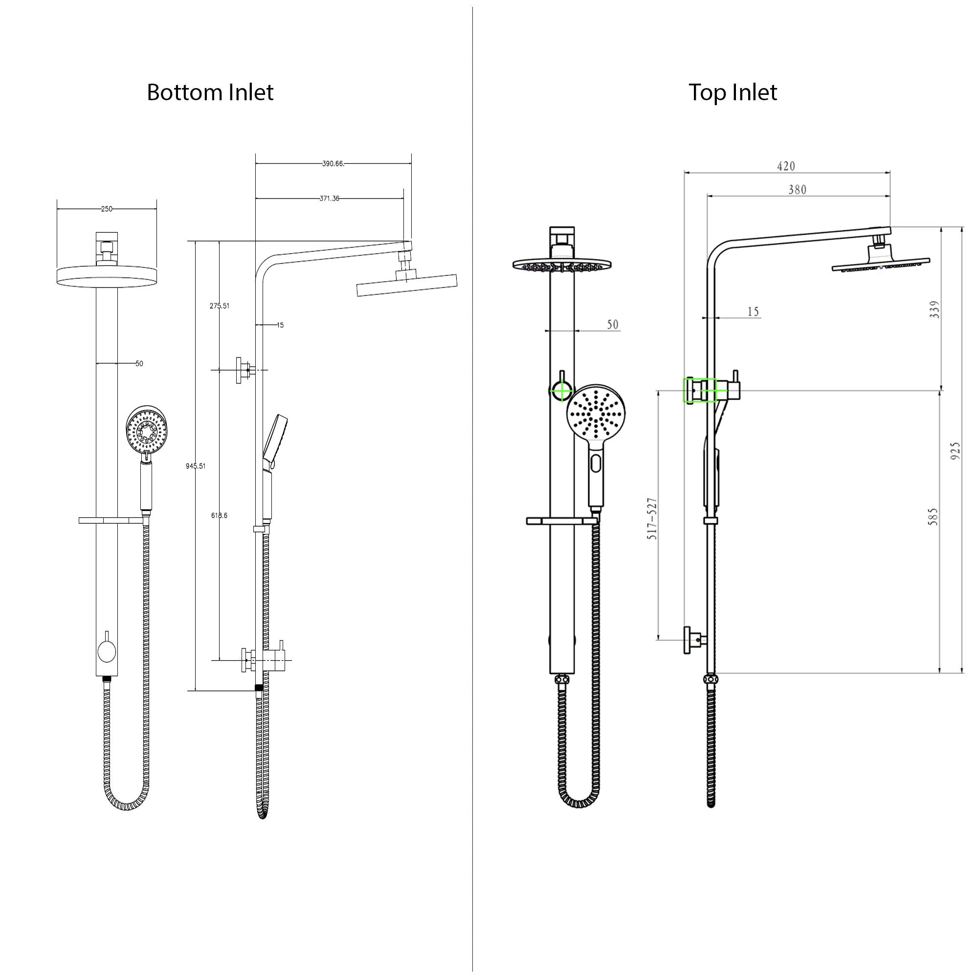 Dual Shower Rail with Rain Fall Head - 'Wide' Round Matte Black showers Bella Vista