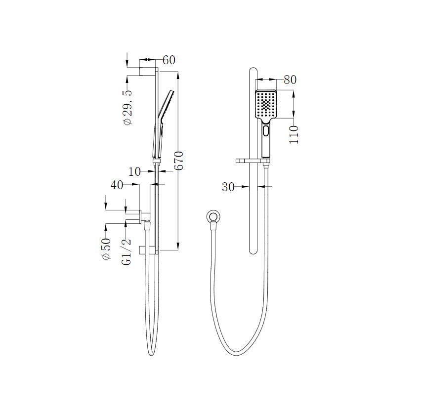 ECCO/Bianca Shower Rail Brushed Gold Showers Nero