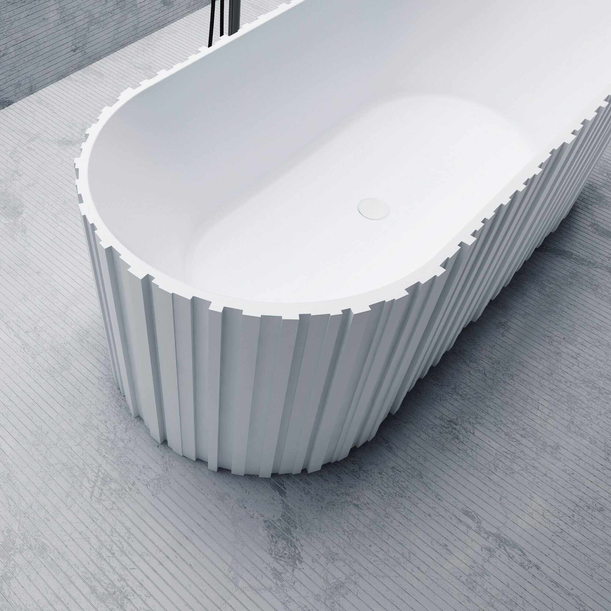 GABY 1700mm Stone Solid Surface Fluted Oval Freestanding Bathtub Matte White Baths AROVA