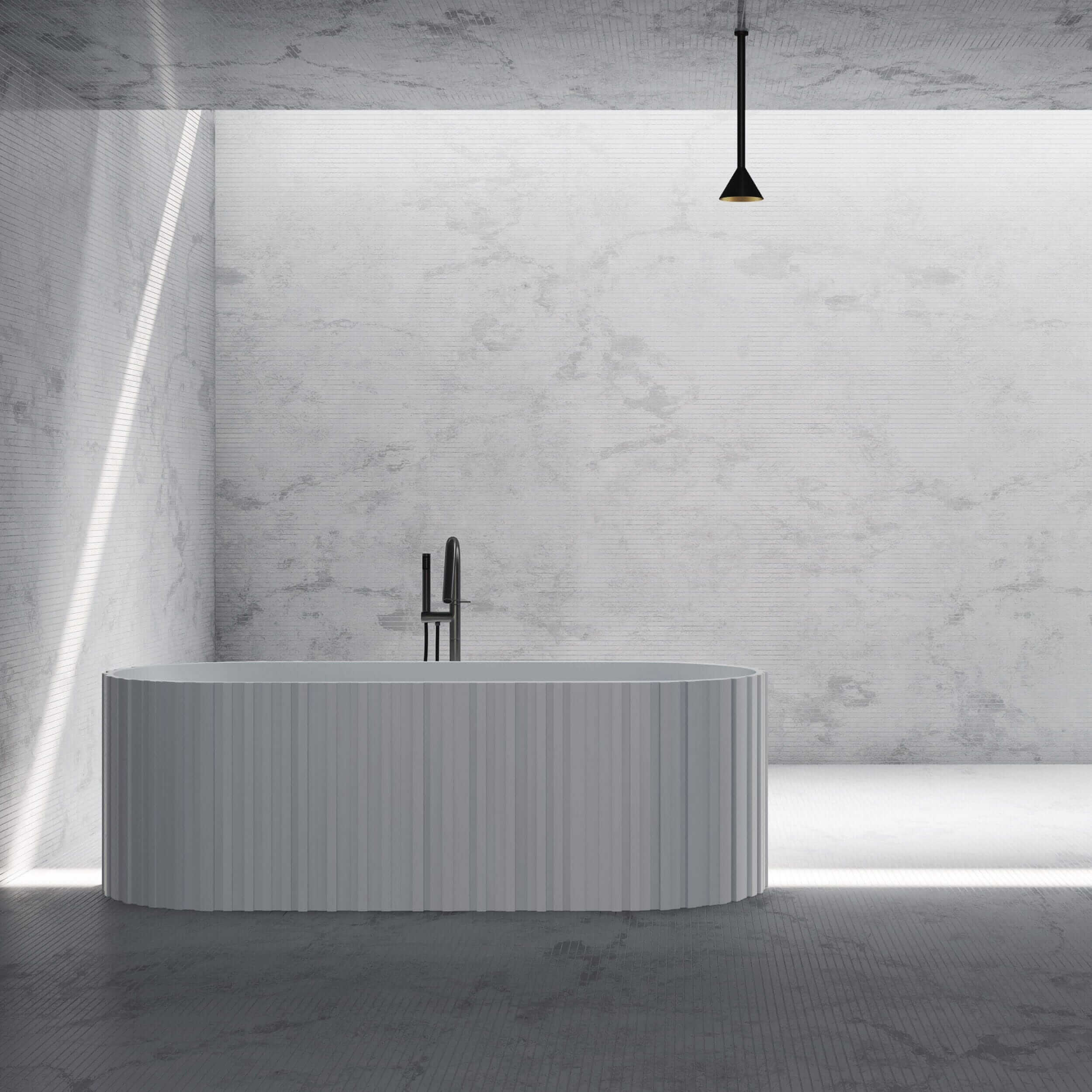 GABY 1700mm Stone Solid Surface Fluted Oval Freestanding Bathtub Matte White Baths AROVA