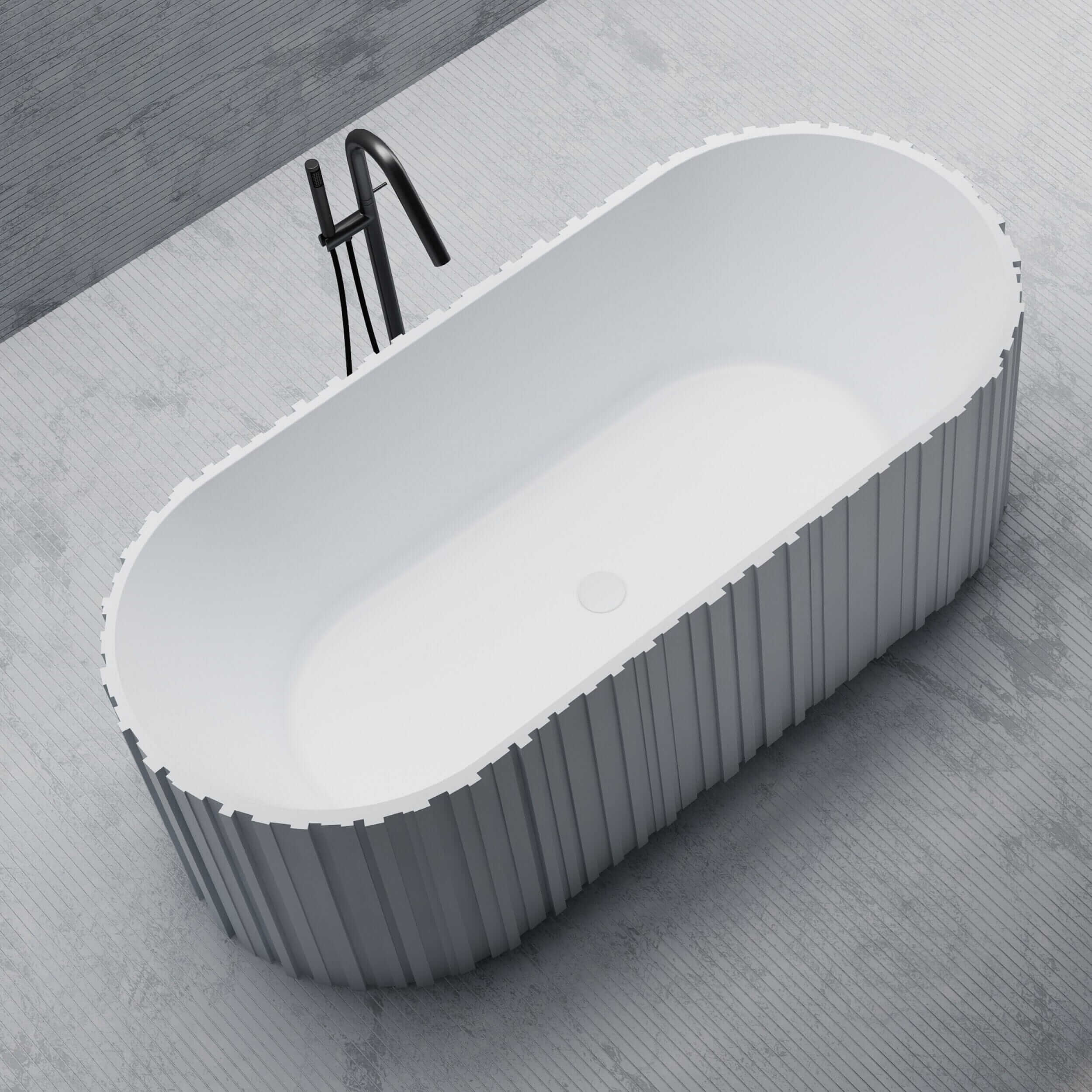 GABY 1700mm Stone Solid Surface Fluted Oval Freestanding Bathtub Matte White Baths AROVA